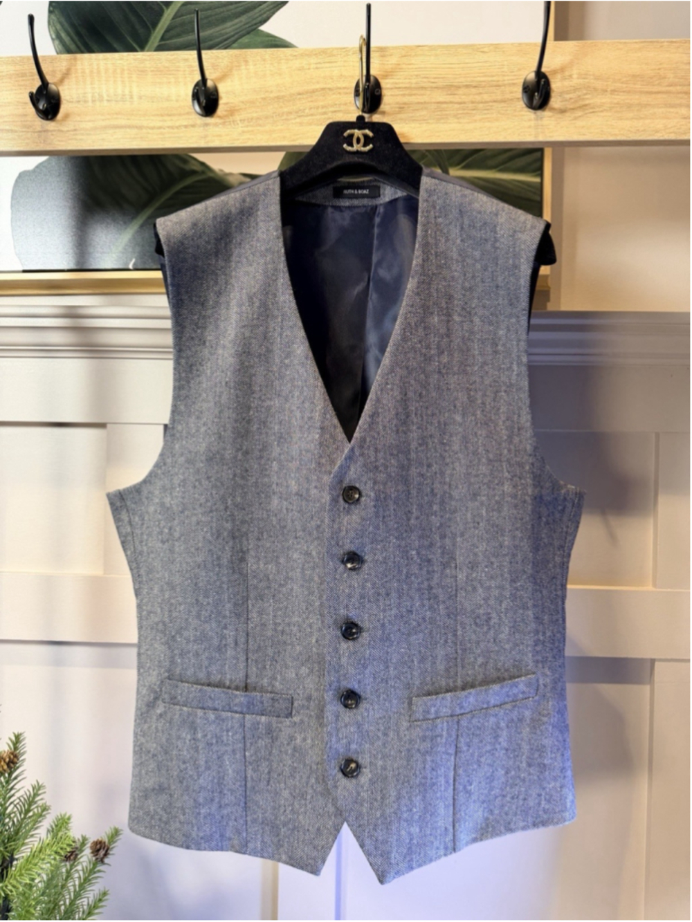 Ruth & Boaz Vest Men’s M V-Neck 5 Button 2 Pocket Wool Blend Grey Waist Coat L